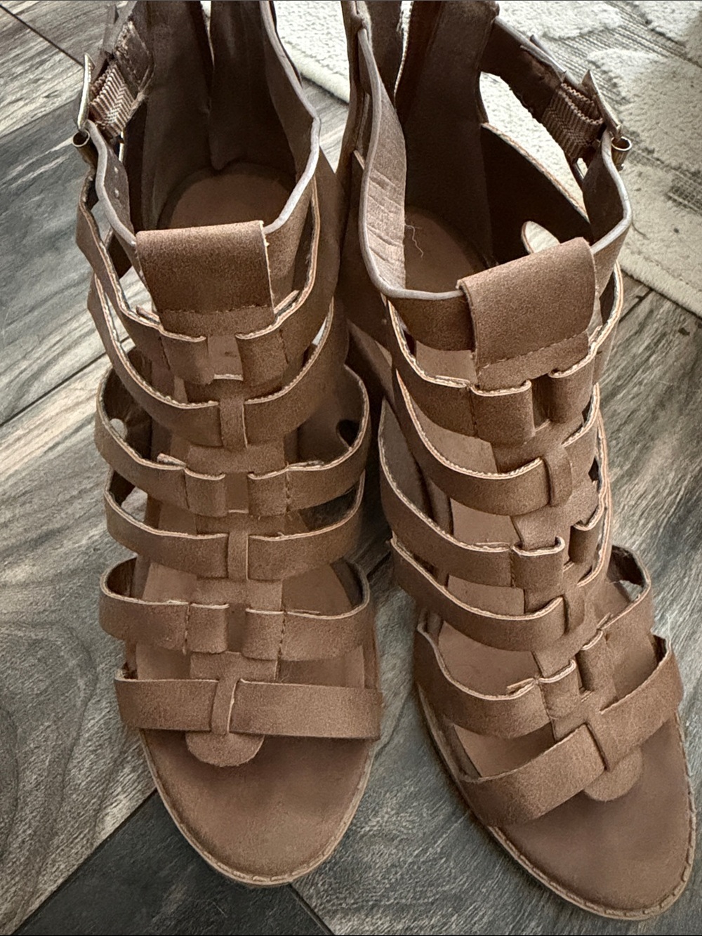 Qupid Brown Strappy Gladiator Heeled Sandals